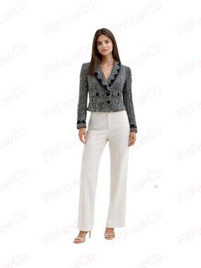 Emma James Petite 4 Black Ivory Tweed Bouclé Fitted Blazer Jacket